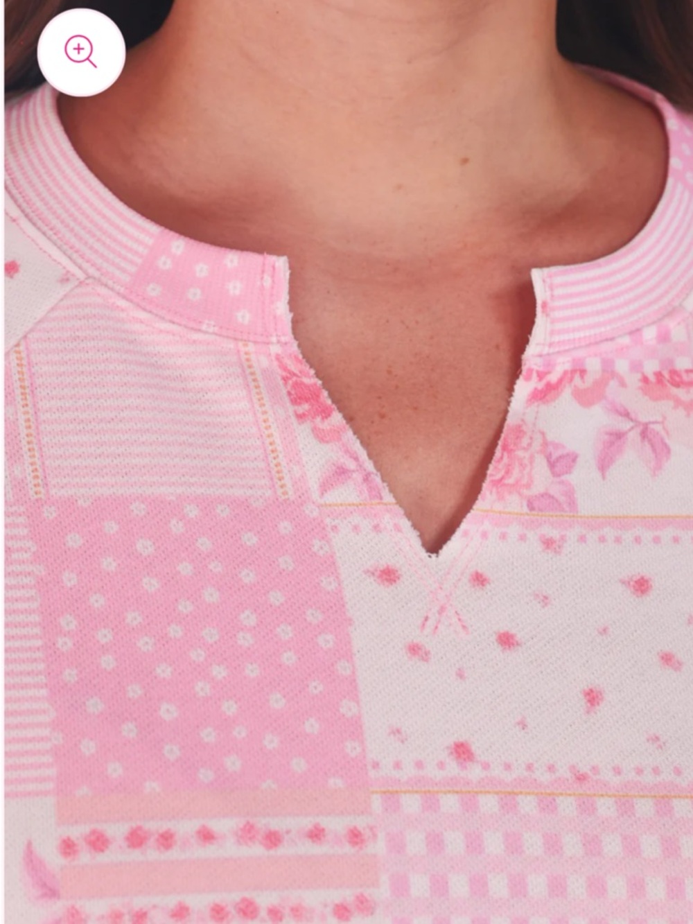Women’s Pink Patchwork Print Pullover Sweatshirt - Picture 2 of 3